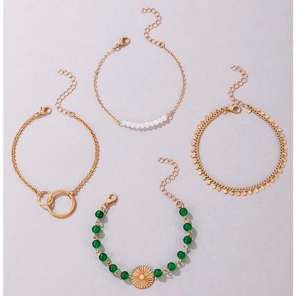 NWT gold and green set of 4 chain bead bracelets - Picture 1 of 2
